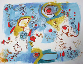 Squigglies on a Blue Field: Watercolor on paper